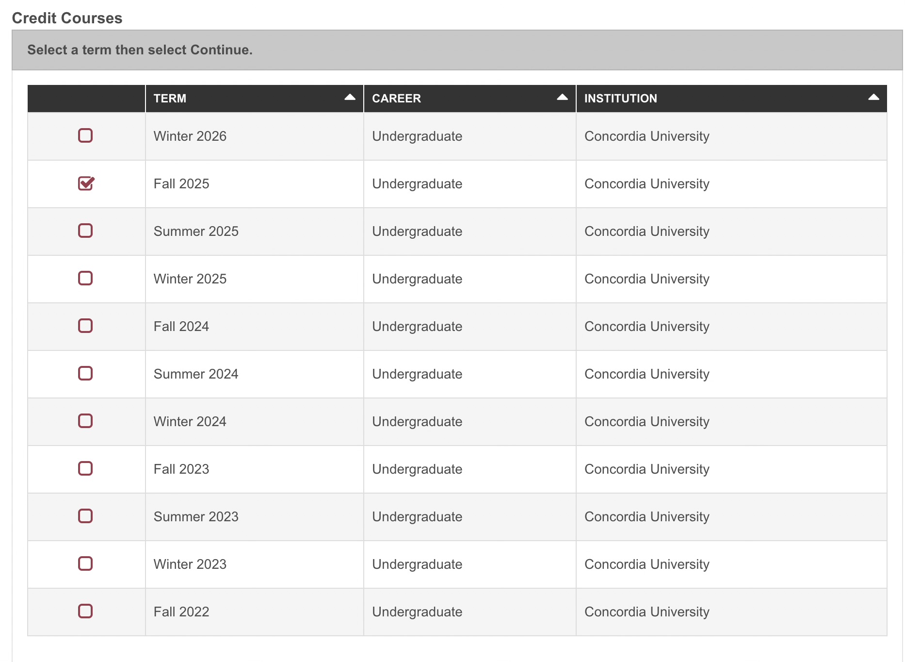 Step 3 - Select Term